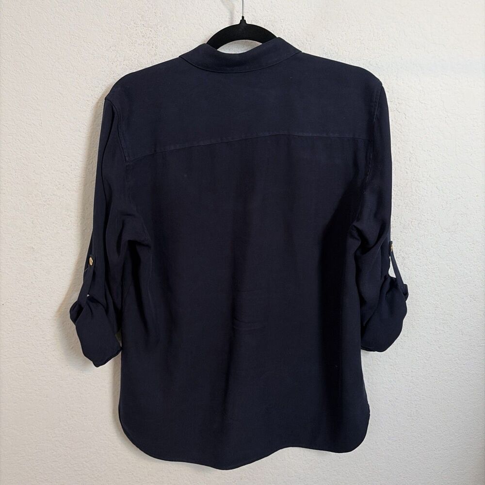 Ralph Lauren Womens L Navy Crest Button Up Blouse Old Money Quiet Luxury Preppy - Picture 7 of 7